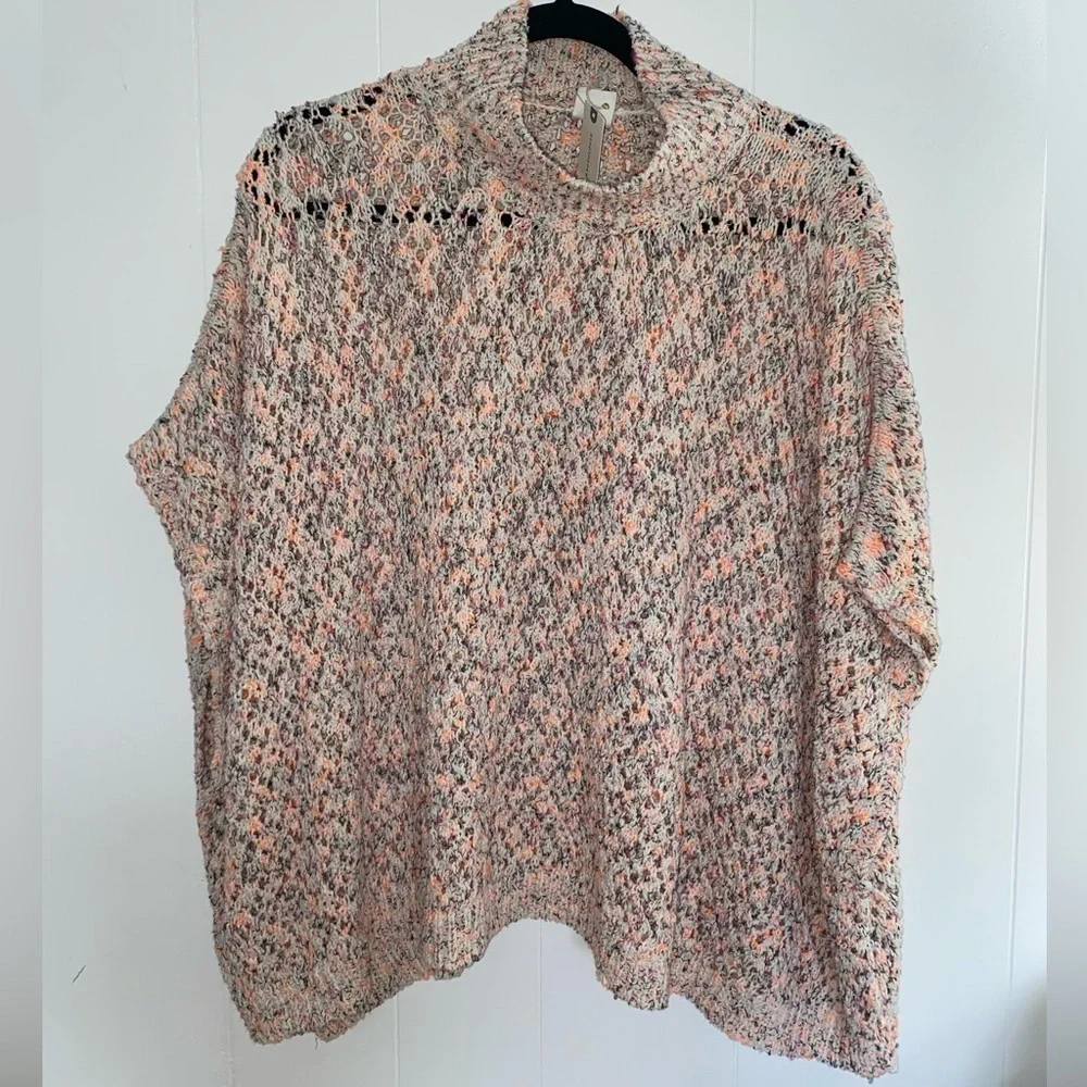 ANTHROPOLOGIE Akemi & Kin Hattie Multi Color Chunky Knit Poncho Sweater OS NWT - Picture 6 of 15